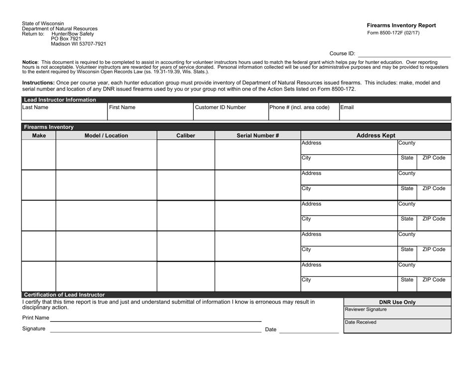 Form 8500-172F Firearms Inventory Report - Wisconsin, Page 1
