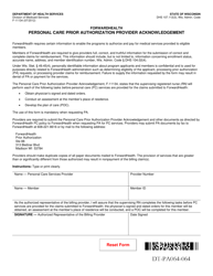 Document preview: Form F-11134 Personal Care Prior Authorization Provider Acknowledgement - Wisconsin