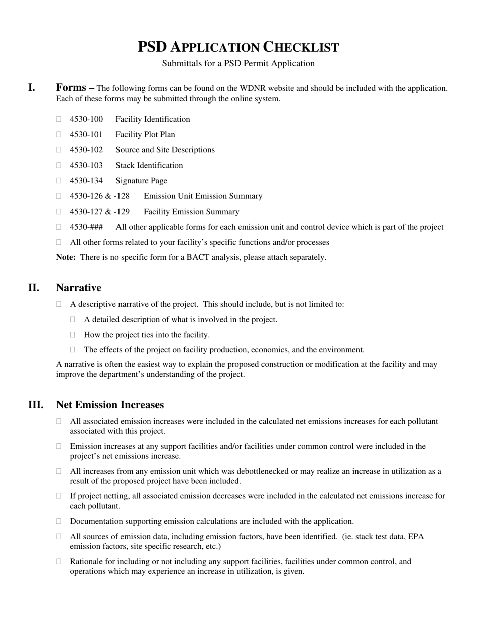 Psd Application Checklist - Wisconsin, Page 1