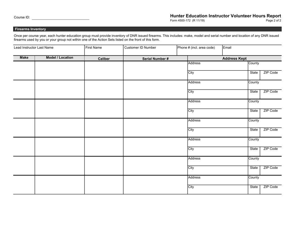 Form 4500-172 Hunter Education Instructor Volunteer Hours Report - Wisconsin, Page 2