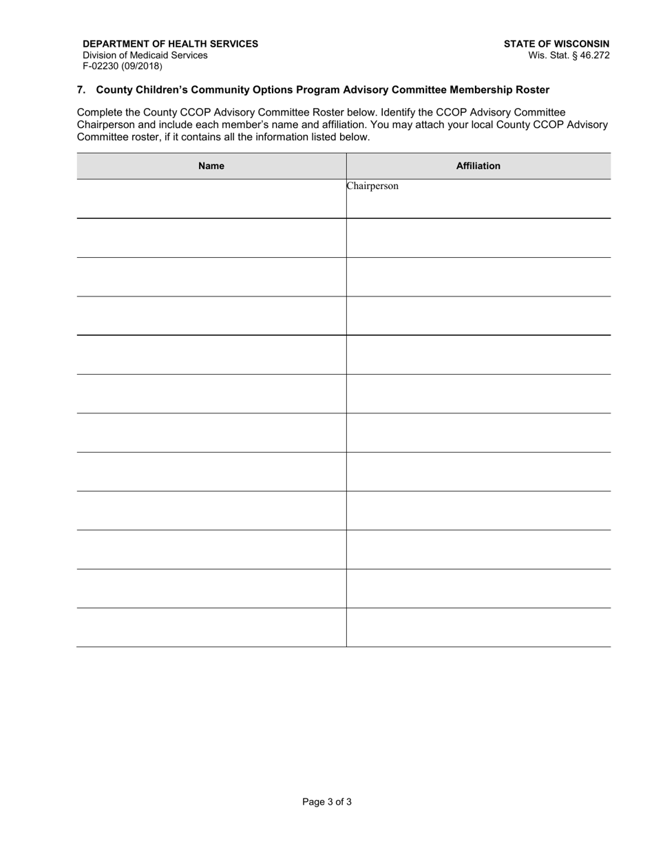 Form F-02230 Annual Plan Update - County Agency Childrens Community Option Program (Ccop) - Wisconsin, Page 3