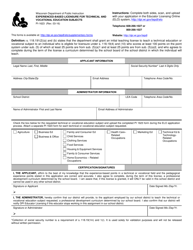 Document preview: Form PI-1623 Experienced-Based Licensure for Technical and Vocational Education Subjects - Wisconsin