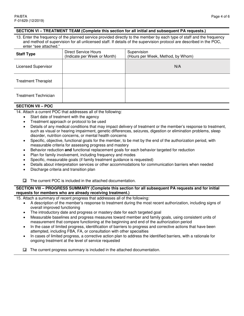 Form F-01629 Prior Authorization / Behavioral Treatment Attachment (Pa / Bta) - Wisconsin, Page 4