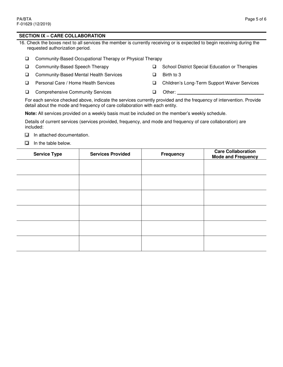 Form F-01629 Prior Authorization / Behavioral Treatment Attachment (Pa / Bta) - Wisconsin, Page 5