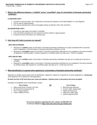 Form F-00124 Wisconsin Termination of Domestic Partnership Certificate Application - Wisconsin, Page 2