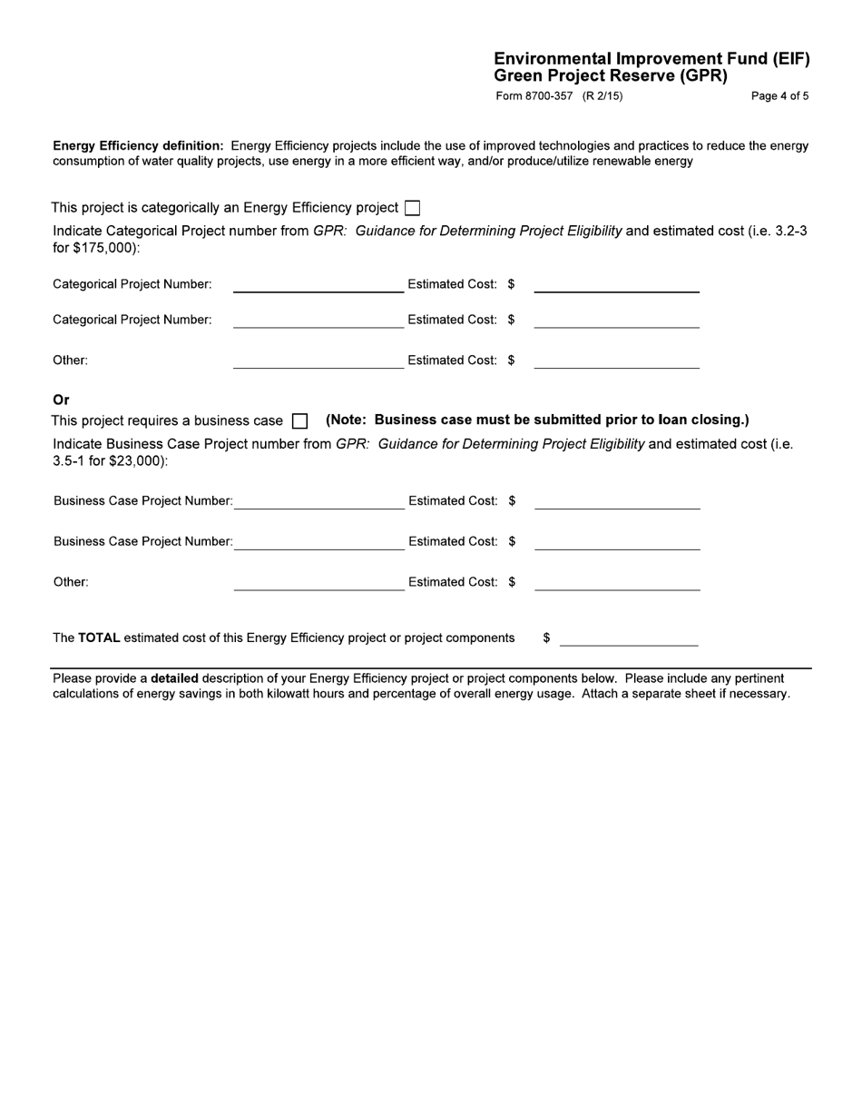 Form 8700-357 Environmental Improvement Fund (Eif) Green Project Reserve (Gpr) - Wisconsin, Page 4