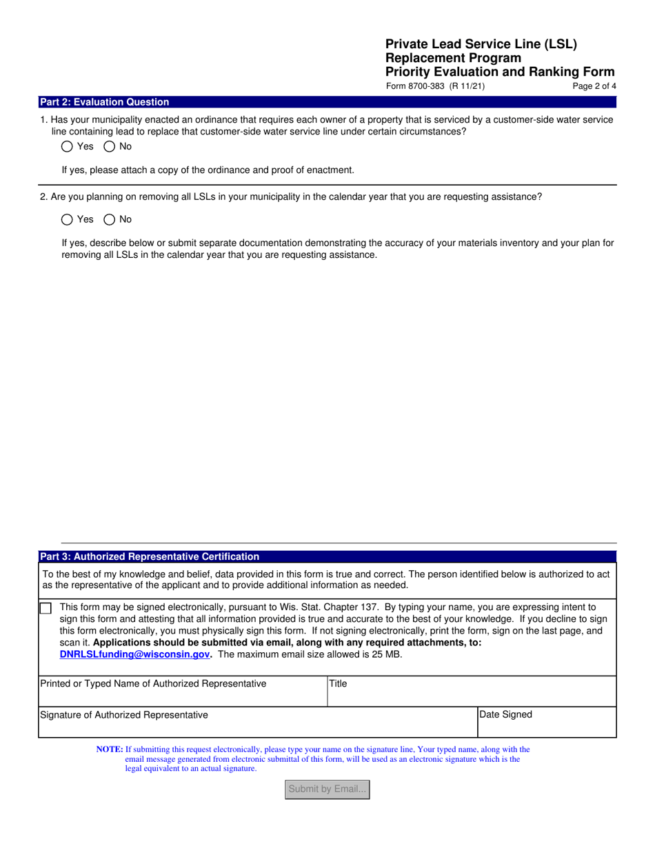 Form 8700-383 Priority Evaluation and Ranking Form - Private Lead Service Line (Lsl) Replacement Program - Wisconsin, Page 2