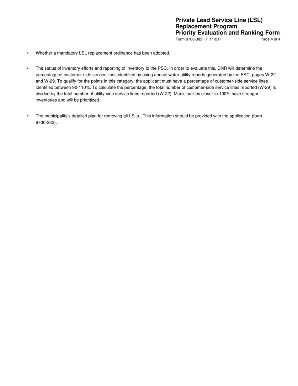 Form 8700-383 Priority Evaluation and Ranking Form - Private Lead Service Line (Lsl) Replacement Program - Wisconsin, Page 4