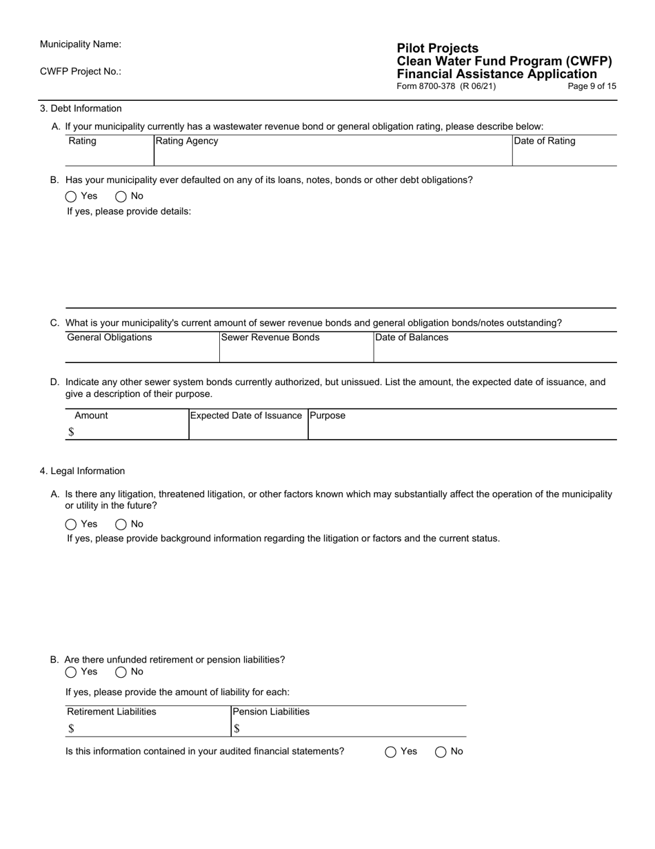Form 8700-378 Pilot Projects Financial Assistance Application - Clean Water Fund Program (Cwfp) - Wisconsin, Page 10