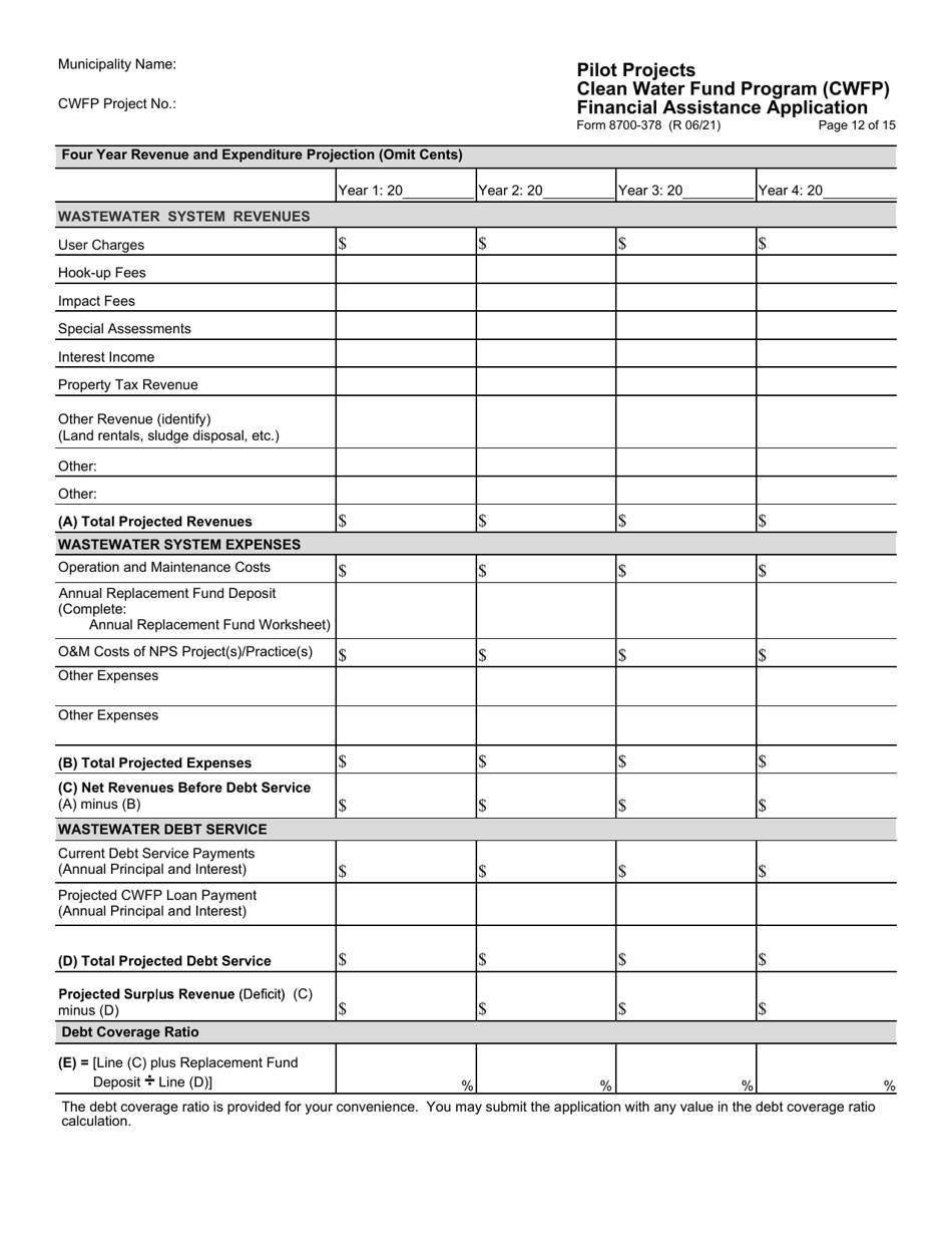 Form 8700-378 Pilot Projects Financial Assistance Application - Clean Water Fund Program (Cwfp) - Wisconsin, Page 13