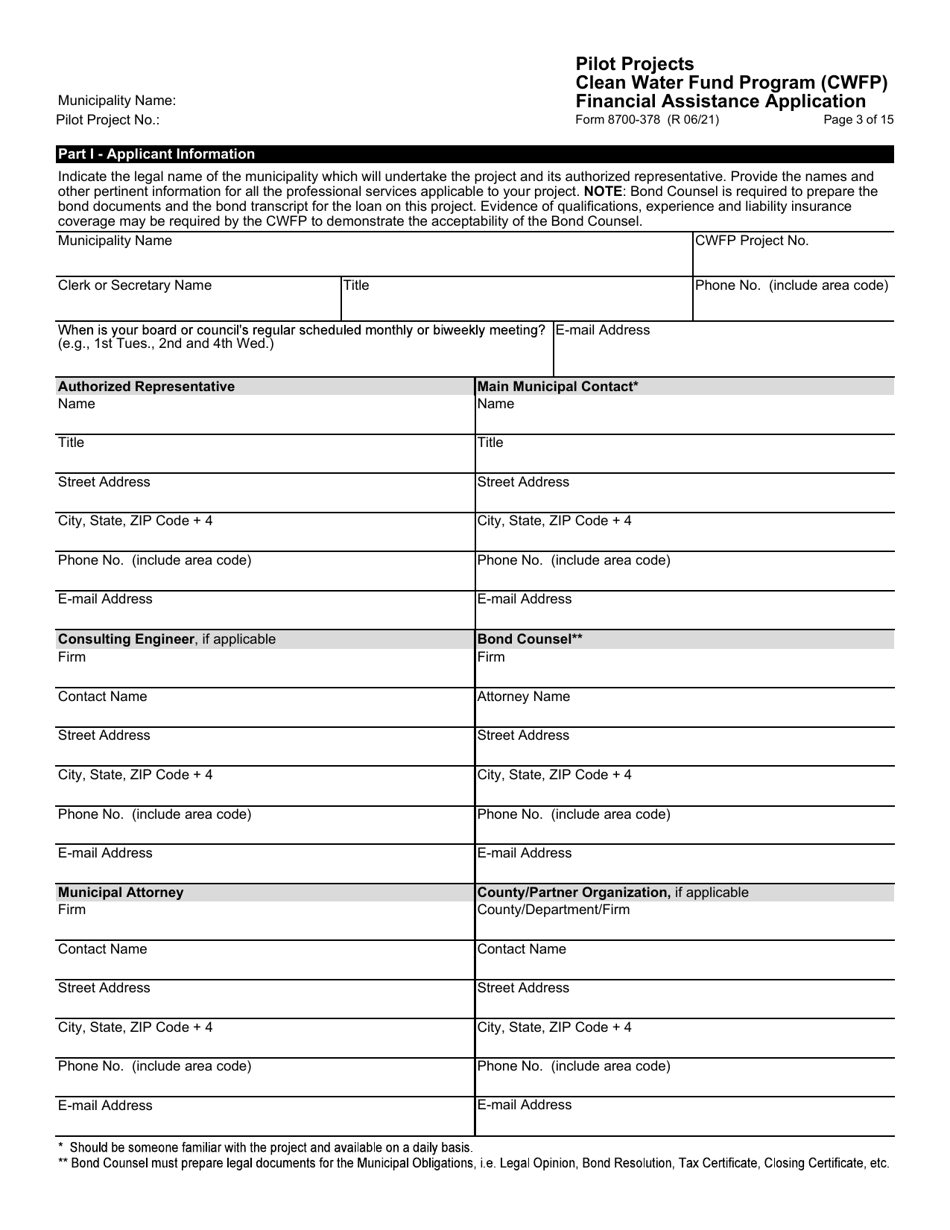 Form 8700-378 Pilot Projects Financial Assistance Application - Clean Water Fund Program (Cwfp) - Wisconsin, Page 4