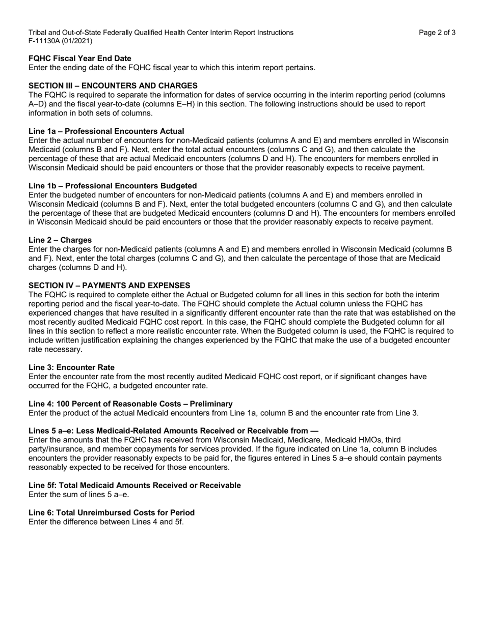 Instructions for Form F-11130 Tribal and Out-of-State Federally Qualified Health Center Interim Report - Wisconsin, Page 2