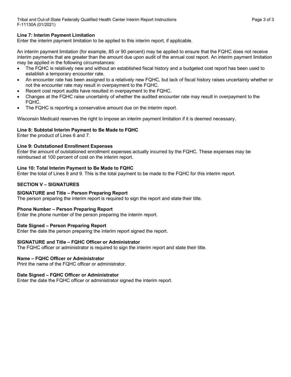 Instructions for Form F-11130 Tribal and Out-of-State Federally Qualified Health Center Interim Report - Wisconsin, Page 3