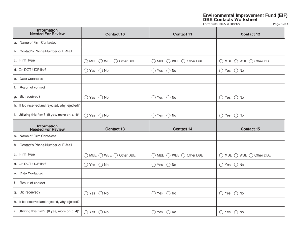 Form 8700-294A Dbe Contacts Worksheet - Environmental Improvement Fund (Eif) - Wisconsin, Page 3