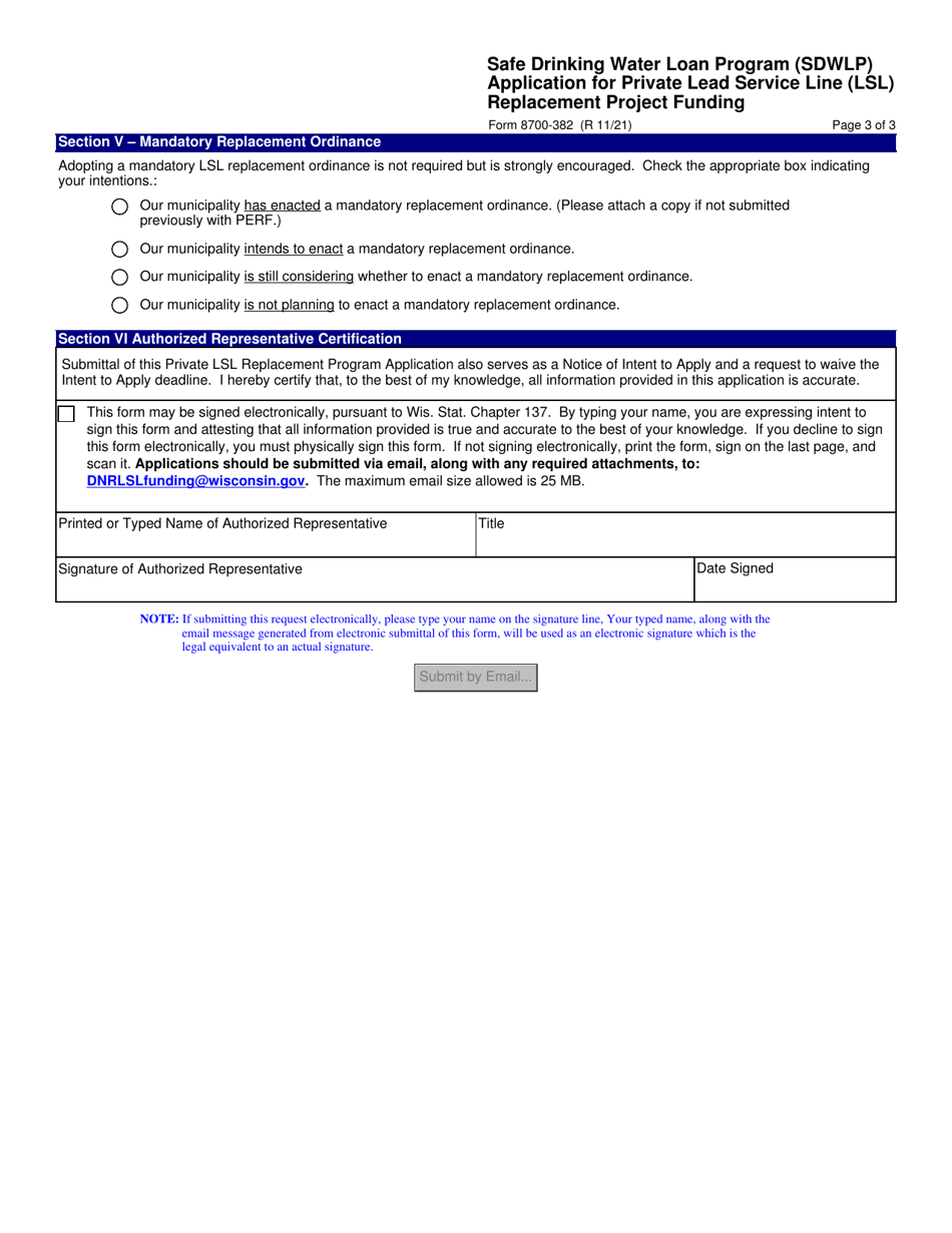 Form 8700-382 Application for Private Lead Service Line (Lsl) Replacement Project Funding - Safe Drinking Water Loan Program (Sdwlp) - Wisconsin, Page 3