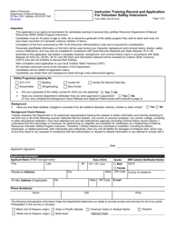 Document preview: Form 8500-162 Instructor Training Record and Application for Volunteer Safety Instructors - Wisconsin
