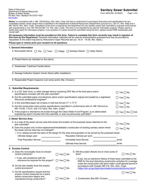 Form 3400-059 Sanitary Sewer Submittal - Wisconsin