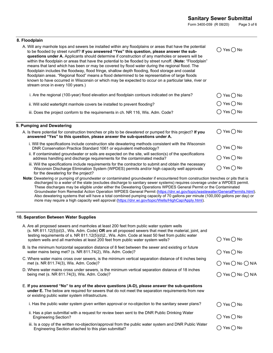 Form 3400-059 Sanitary Sewer Submittal - Wisconsin, Page 3