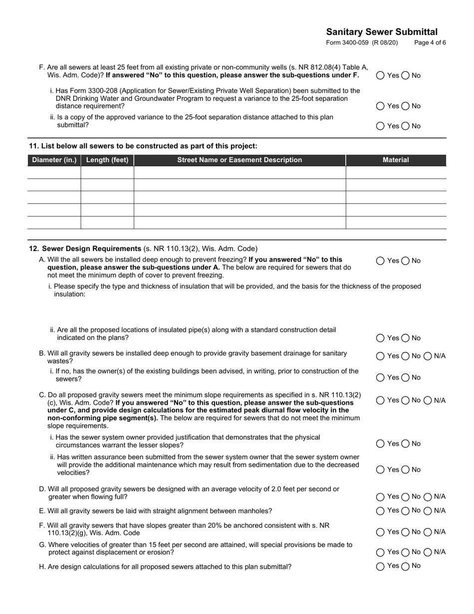 Form 3400-059 Sanitary Sewer Submittal - Wisconsin, Page 4