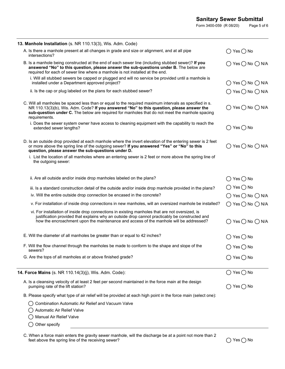 Form 3400-059 Sanitary Sewer Submittal - Wisconsin, Page 5