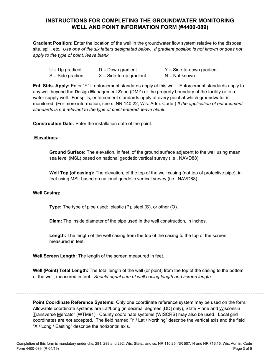Form 4400-089 Groundwater Monitoring Well and Point Information - Wisconsin, Page 3