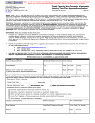 Document preview: Form 3400-185 Small Capacity Non-domestic Wastewater Holding Tank Plan Approval Application - Wisconsin