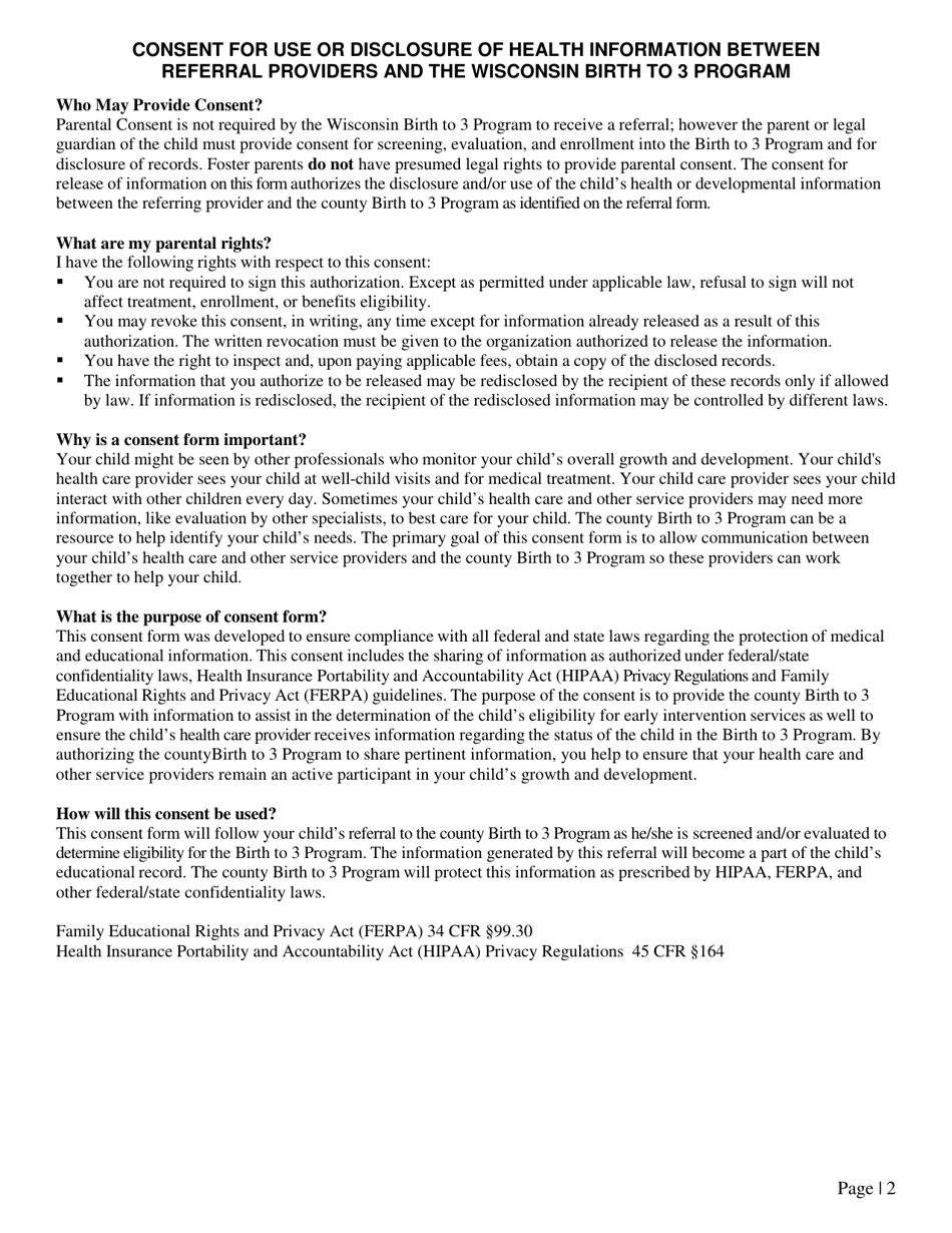 Form F-00688 Referral to Wisconsin Birth to 3 Program - Wisconsin, Page 2