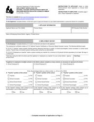 Document preview: Form PI-1678 Employment Verification for National Teacher Certification by Nbpts or Wisconsin Master Educator License by Wmeap - Wisconsin
