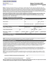 Document preview: Form 3400-221 Notice of Termination (Not) Wpdes General Permit Discharge - Wisconsin