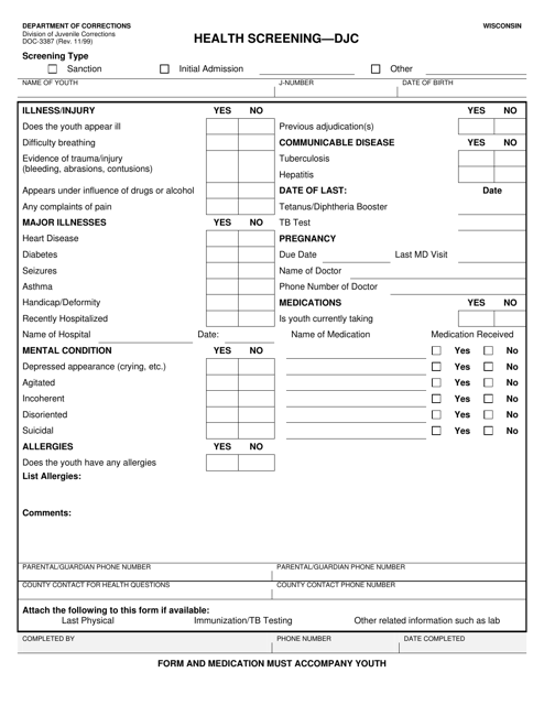 Form DOC-3387  Printable Pdf