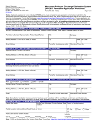 Document preview: Form 3400-256 Wisconsin Pollutant Discharge Elimination System (Wpdes) Permit Pre-application Worksheet - Wisconsin