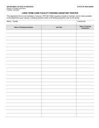 Document preview: Form F-62595 Long Term Care Facility Feeding Assistant Roster - Wisconsin