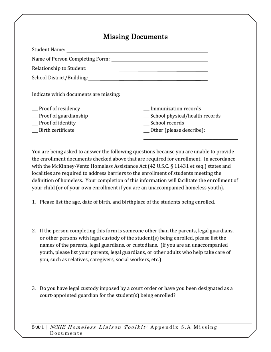 Appendix 5.A Affidavit Form for Missing Enrollment Documentation - Wisconsin, Page 1