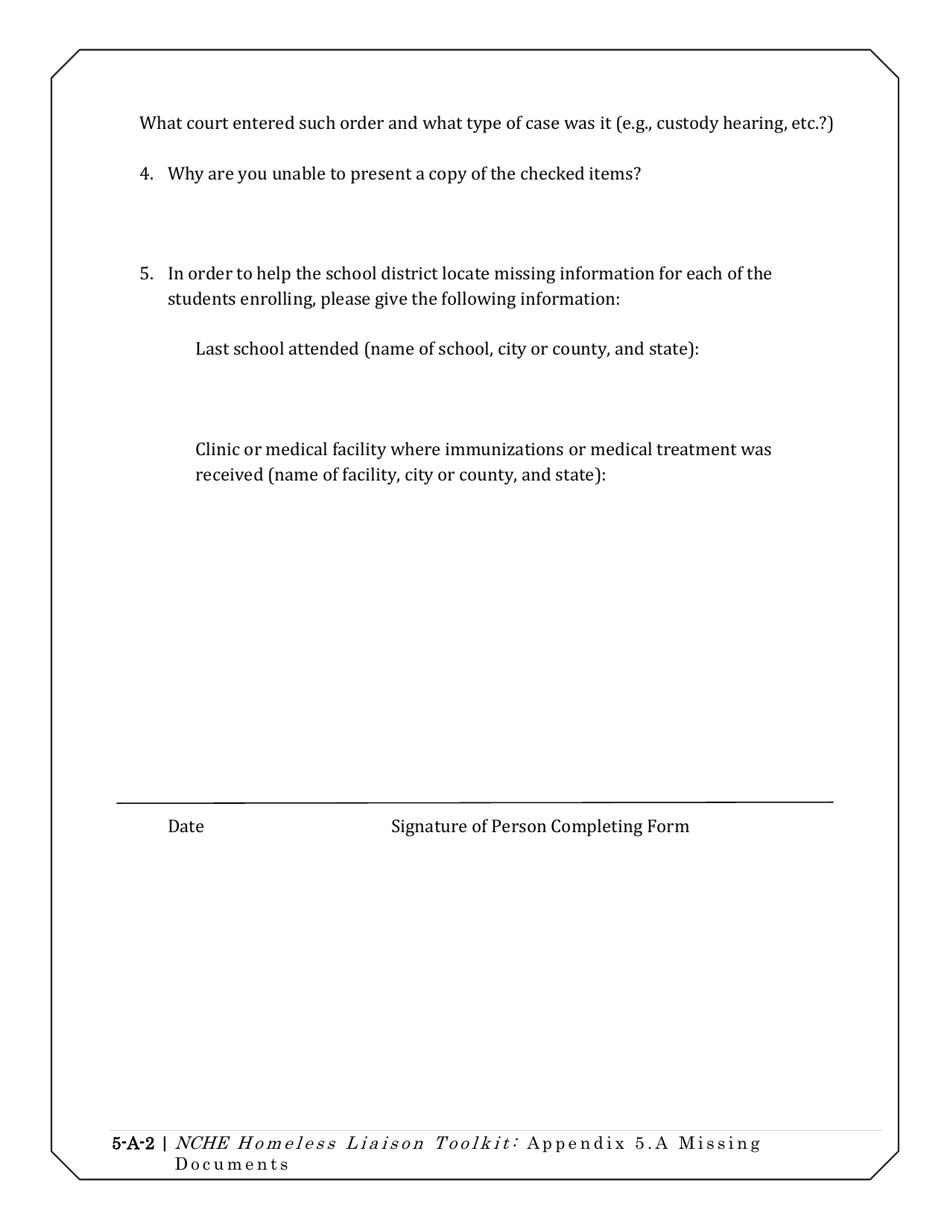 Appendix 5.A Affidavit Form for Missing Enrollment Documentation - Wisconsin, Page 2
