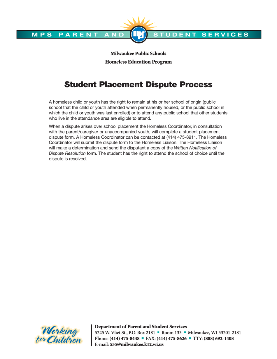 Student Placement Dispute Form - Homeless Education Program - Milwaukee Public Schools - Wisconsin, Page 3