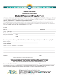 Document preview: Student Placement Dispute Form - Homeless Education Program - Milwaukee Public Schools - Wisconsin