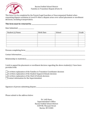 Document preview: Form 4 Families in Transition Dispute Form - Racine Unified School District - Wisconsin