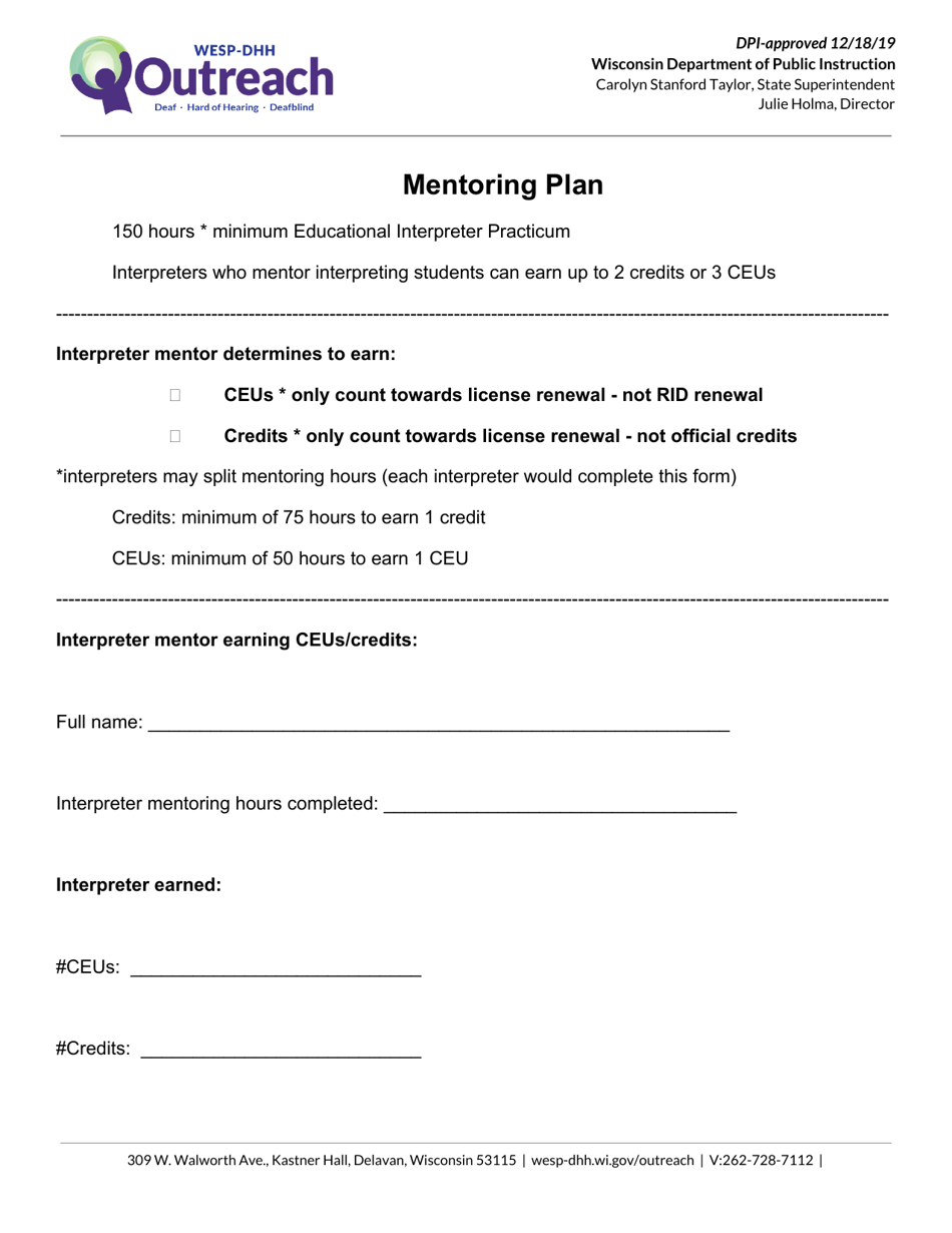 Mentoring Plan - Wisconsin, Page 1