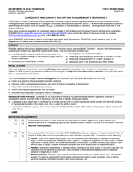 Document preview: Form F-00161 Caregiver Misconduct Reporting Requirements Worksheet - Wisconsin