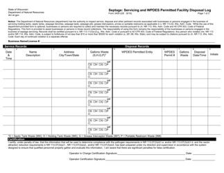 Form 3400-228 Septage: Servicing and Wpdes Permitted Facility Disposal Log - Wisconsin