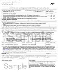Form F-10081 Badgercare Plus - Express Enrollment for Pregnant Women Application - Sample - Wisconsin