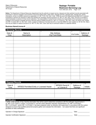 Form 3400-226 Septage: Portable Restroom Servicing Log - Wisconsin