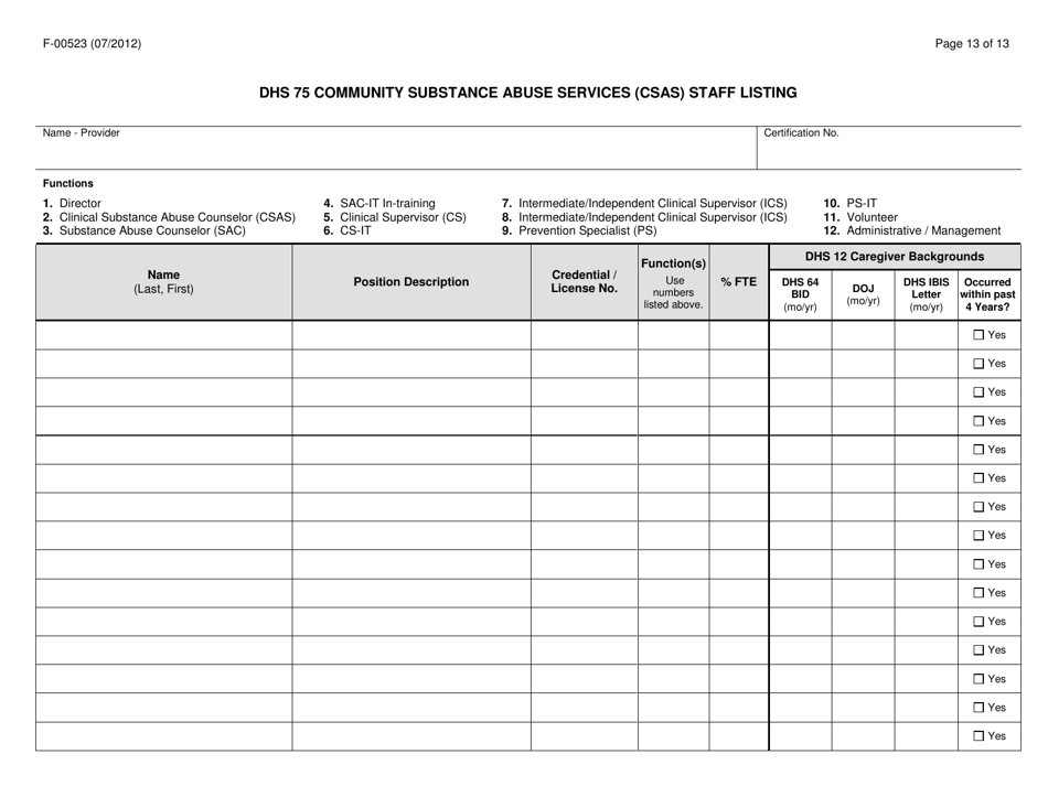 Form F-00523 Community Substance Abuse Service (Csas) General Requirements Initial Certification Application - Wisconsin, Page 13