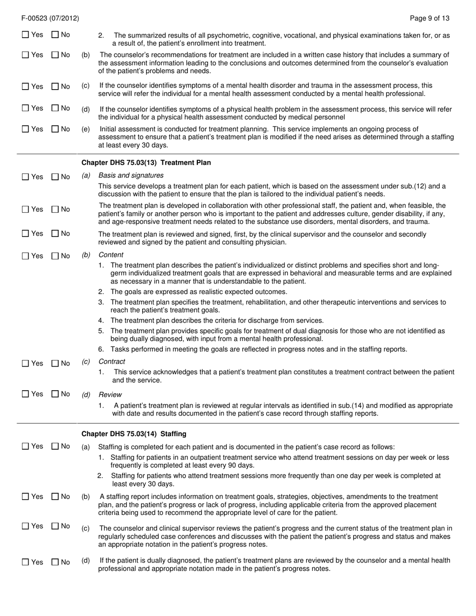 Form F-00523 Community Substance Abuse Service (Csas) General Requirements Initial Certification Application - Wisconsin, Page 9