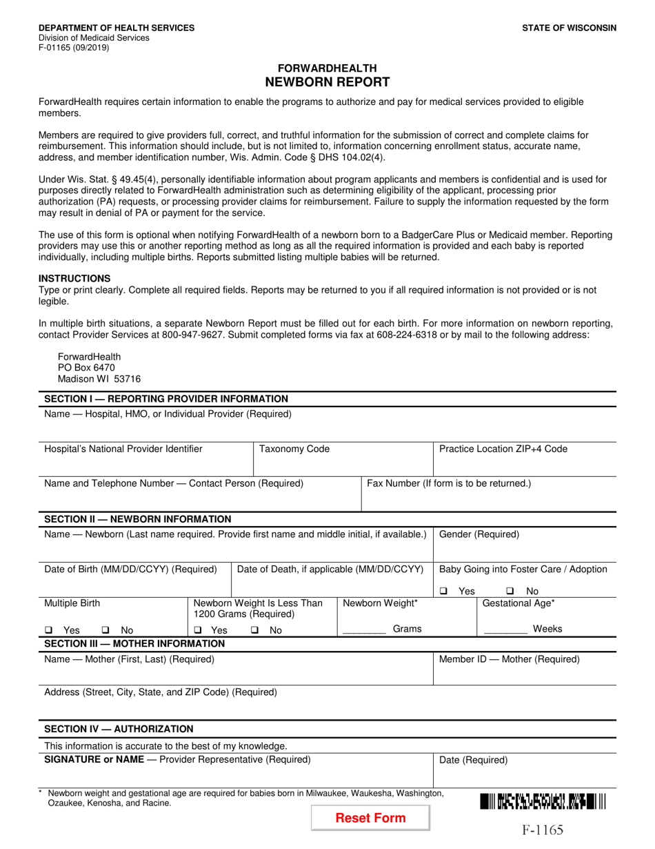 Form F-01165 - Fill Out, Sign Online and Download Fillable PDF ...