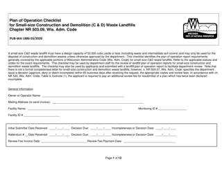 Document preview: Form WA-1886 Plan of Operation Checklist for Small-Size Construction and Demolition (C & D) Waste Landfills - Wisconsin