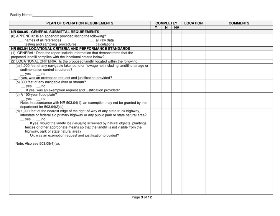 Form WA-1886 Plan of Operation Checklist for Small-Size Construction and Demolition (C  D) Waste Landfills - Wisconsin, Page 3
