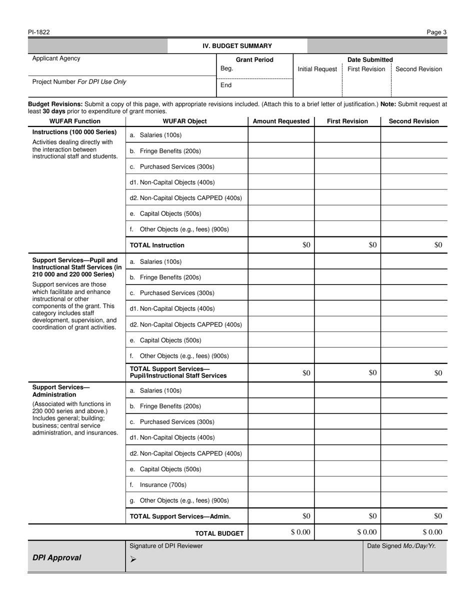 Form PI-1822 Budget Change Request - School-Based Mental Health Services Grant - Wisconsin, Page 3