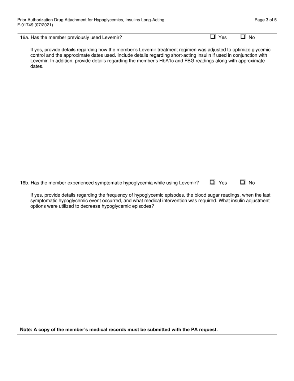 Form F-01749 Prior Authorization Drug Attachment for Hypoglycemics, Insulins Long-Acting - Wisconsin, Page 3