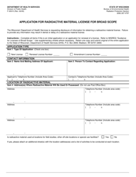 Form F-45015 Application for Radioactive Material License for Broad Scope - Wisconsin